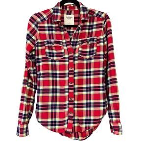 Abercrombie & Fitch Women's Plaid Button Down Shirt Pink Navy Long Sleeve SZ XS